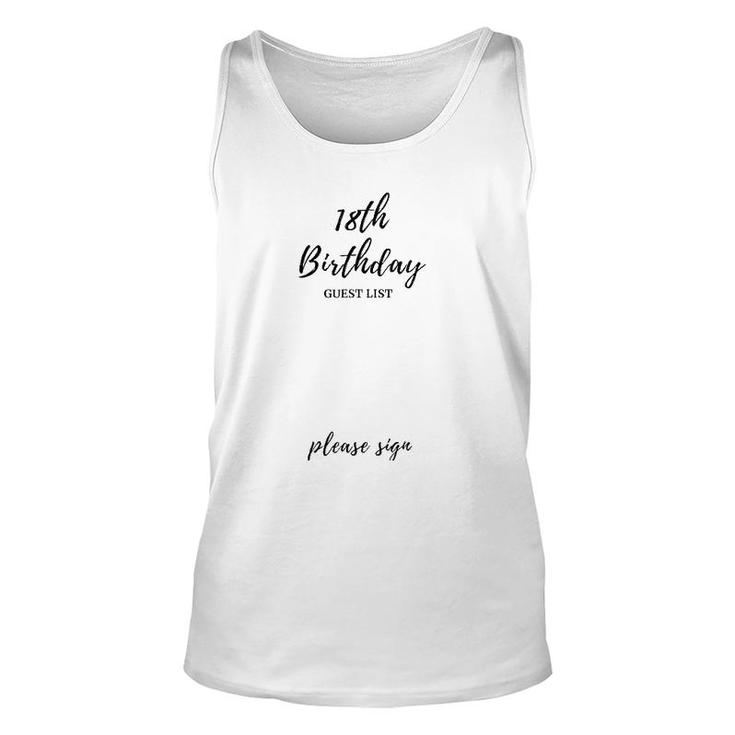 18Th Birthday Guest List 18 Years Old Anniversary Gift Unisex Tank Top