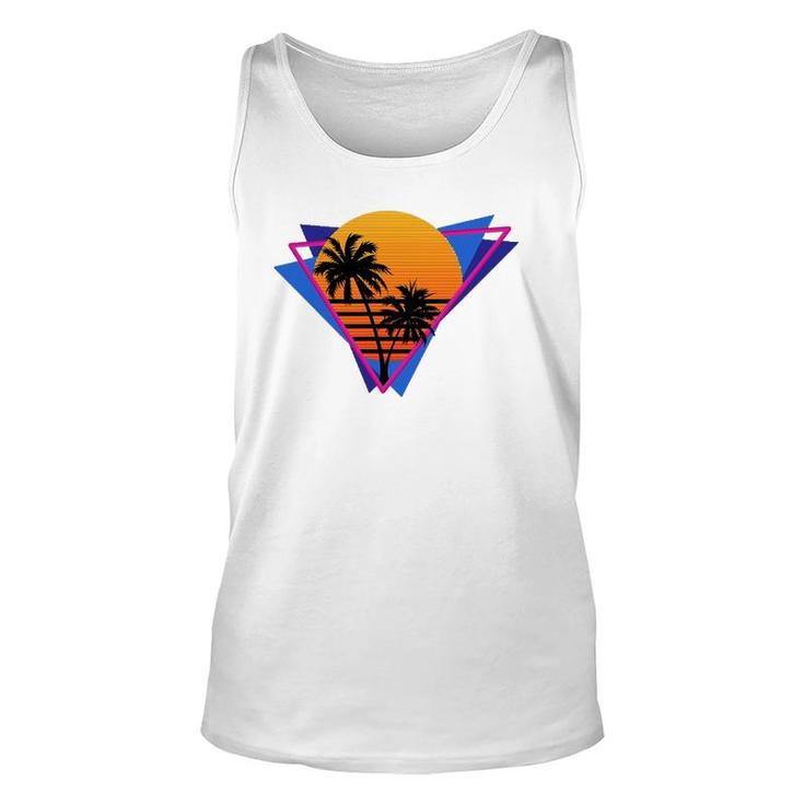 80S Style Synthwave Retrowave Aesthetic Palm Tree Sunset Unisex Tank Top
