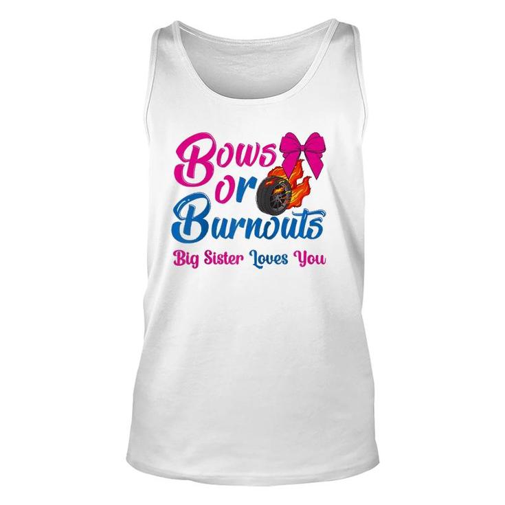 Bows Or Burnouts Sister Loves You Gender Reveal Party Idea Raglan Baseball Tee Unisex Tank Top