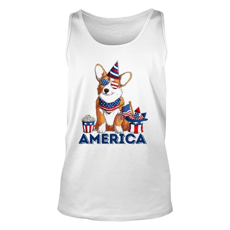 Corgi Dog American Flag Sunglasses Patriotic 4Th July Merica Unisex Tank Top