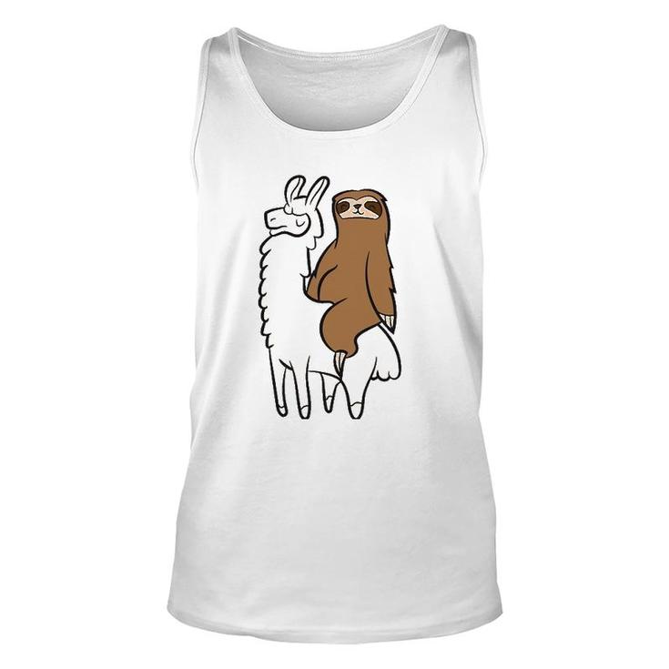 Cute Sloth Riding On Llama Love Llama And Sloths Unisex Tank Top