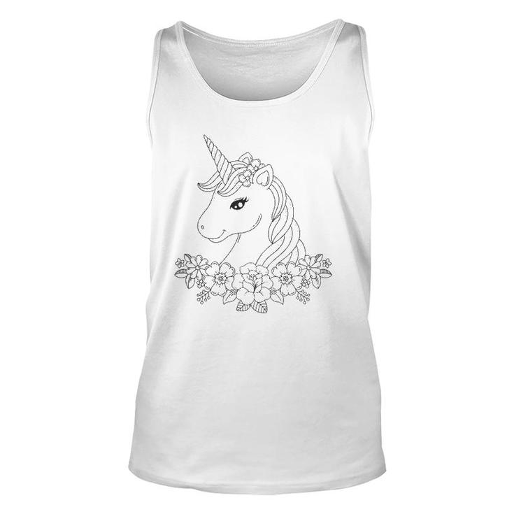 Cute Unicorn To Paint And Color In For Children Unisex Tank Top