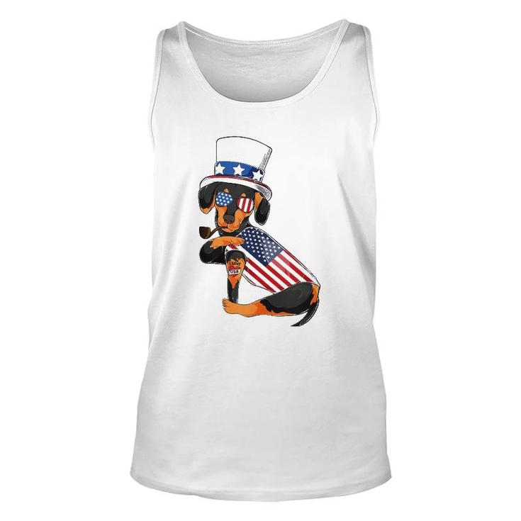 Dachshund Dog Merica 4Th Of July Usa American Flag Men Women  Unisex Tank Top