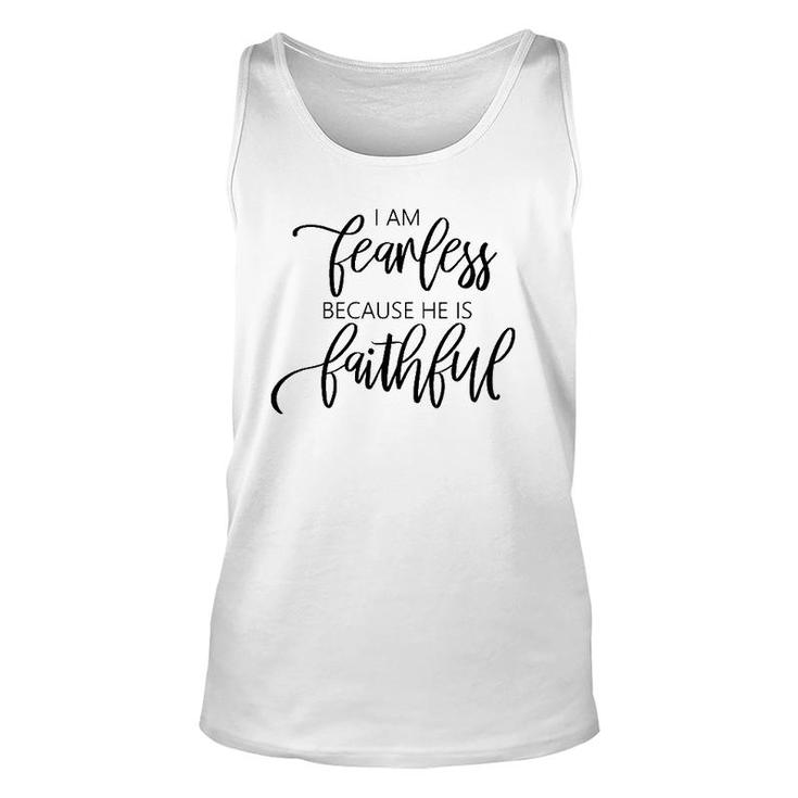 Womens I Am Fearless Because He Is Faithful Christian Message Tank Top