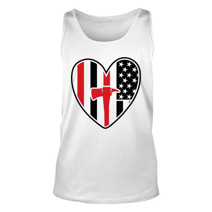 Firefighter Usa Flag Red Heart Gift For Firefighter Unisex Tank Top