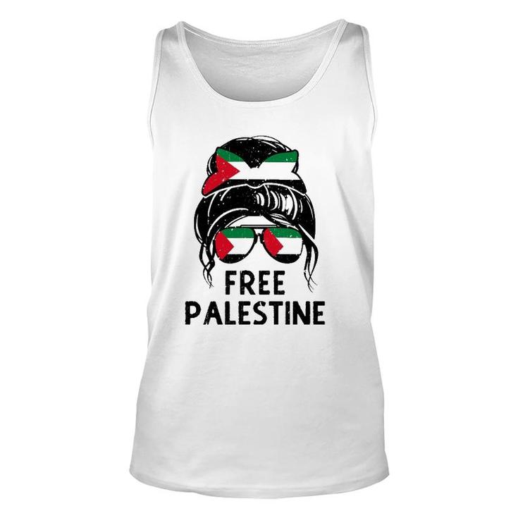 Free Palestine Flag Save Gaza Strip End Messy Hair Bun Unisex Tank Top