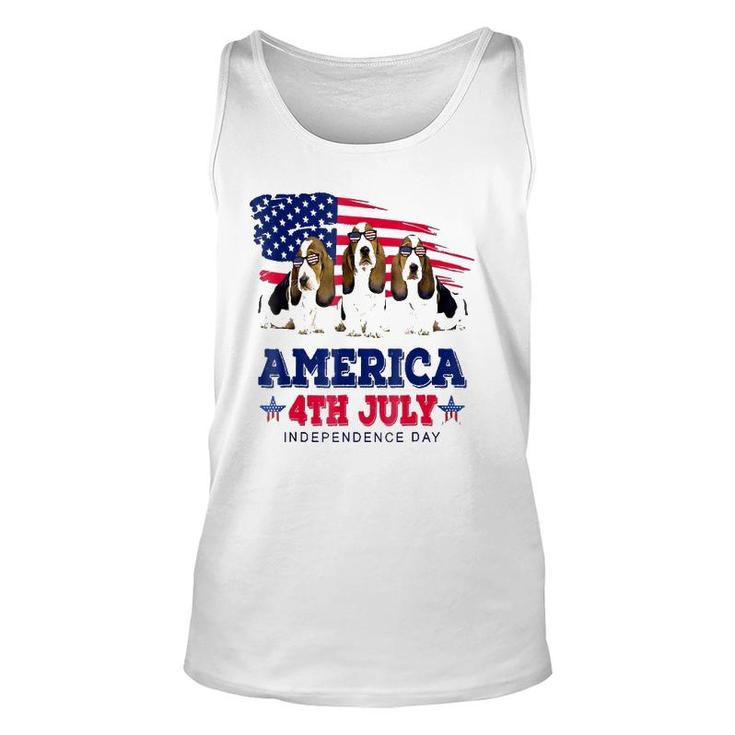 Funny Basset Hound With Us American Flag 4Th Of July Unisex Tank Top