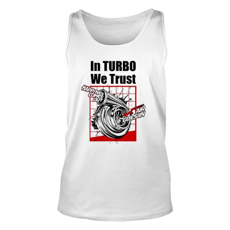 Funny Car Guy Gift In Turbo We Trust Boosted  Unisex Tank Top