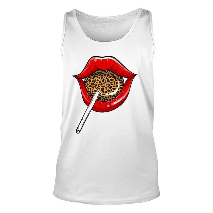 Funny Red Lip Leopard Print Gift Cheetah Lolly Men Women Unisex Tank Top