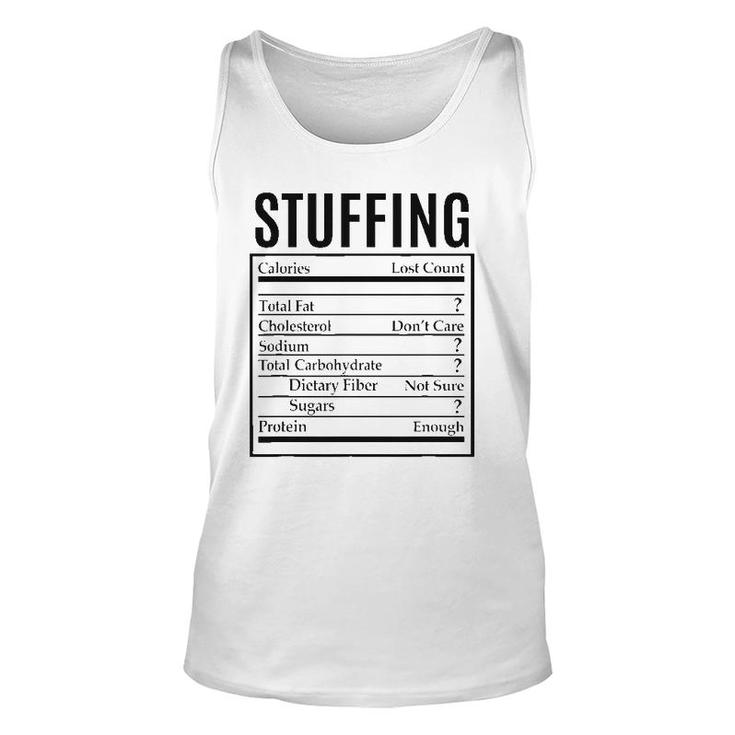 Funny Stuffing Nutrition Facts Label Thanksgiving Christmas Unisex Tank Top