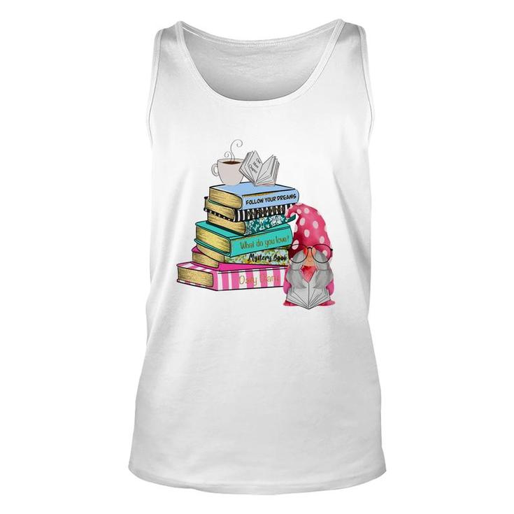 Gnome Reading Books Coffee And Book Lover Unisex Tank Top