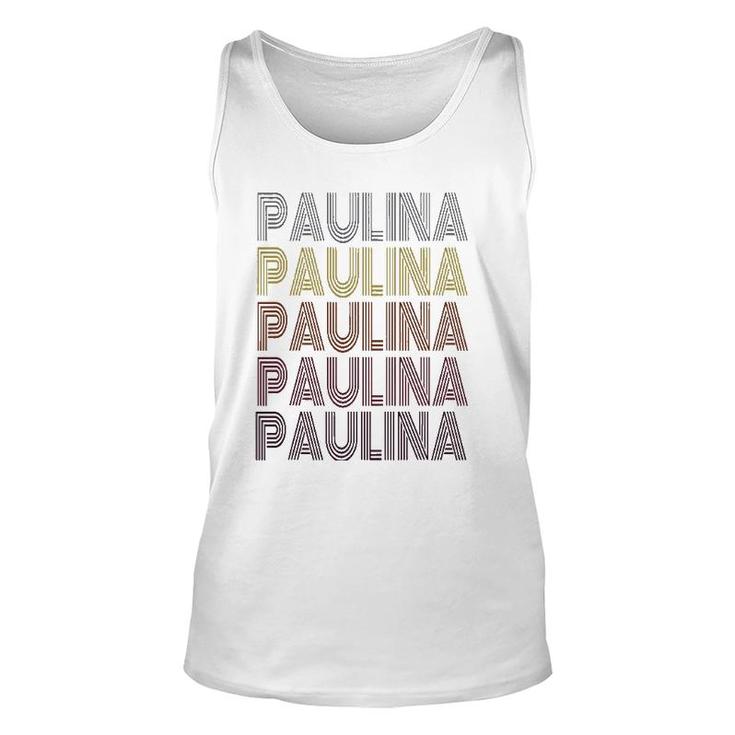 Graphic Tee First Name Paulina Retro Pattern Vintage Style Unisex Tank Top