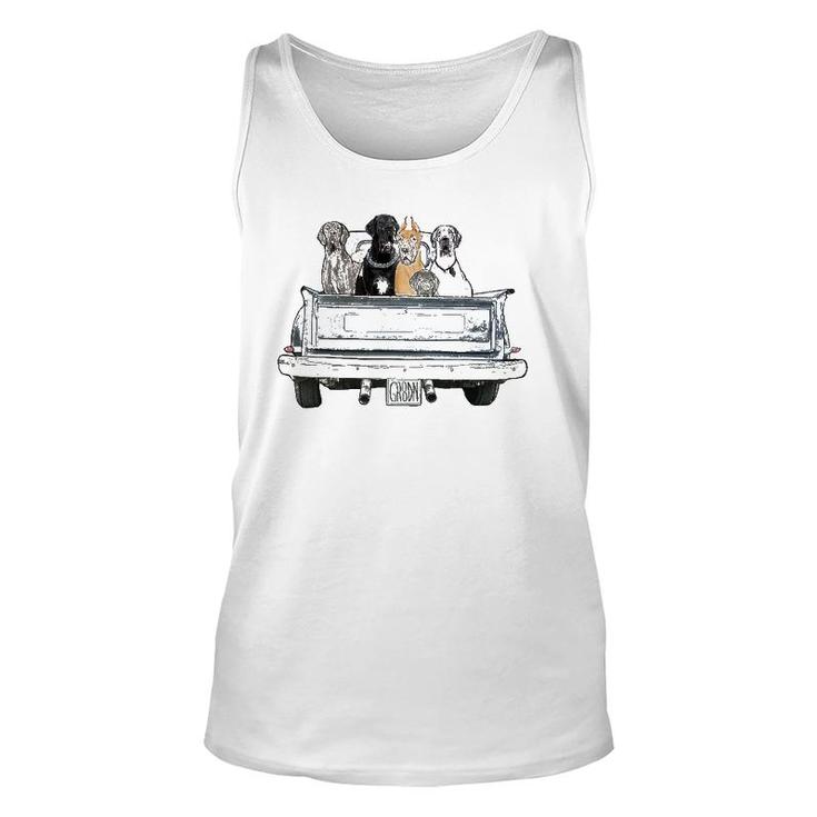 Great Danes In A Pickup Truck Top For Men - Large Dog Dad Unisex Tank Top