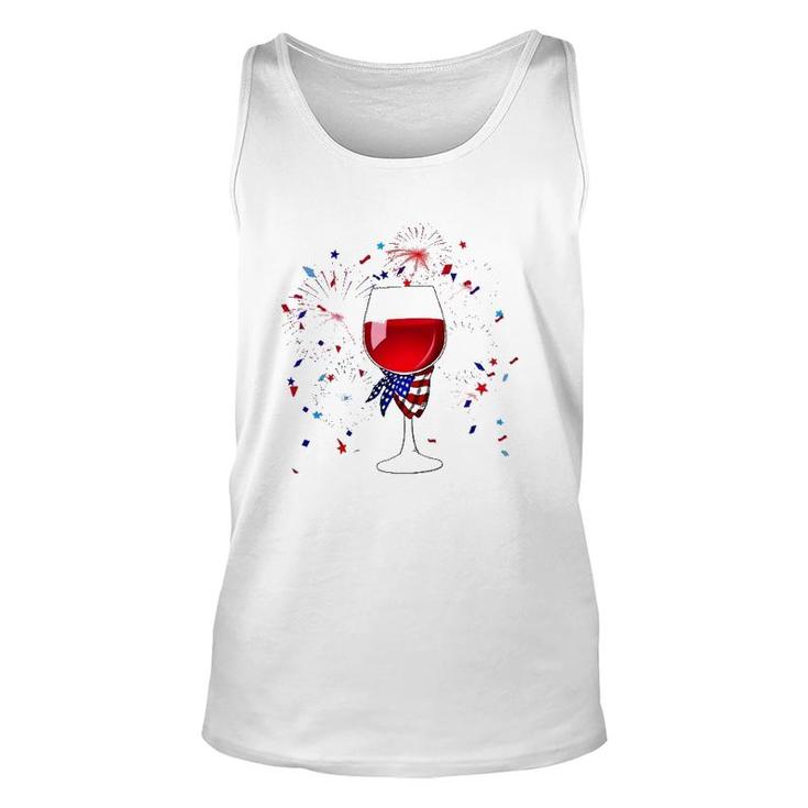 Happy 4Th Of July Us Flag Wine Glass And Fireworks Celebration Unisex Tank Top