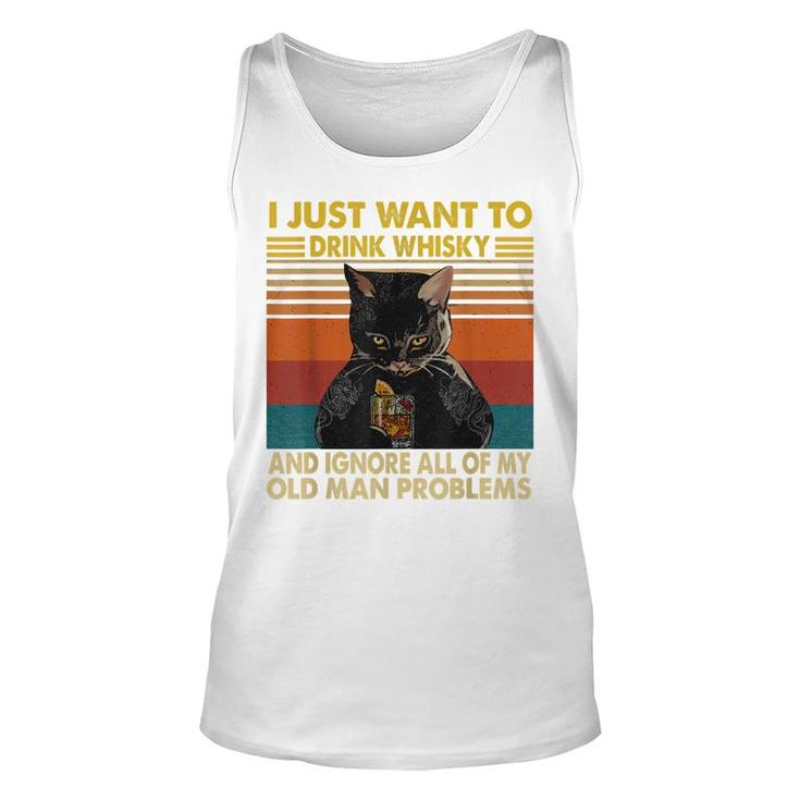 I Just Want To Drink Whisky And Ignore My Problems Black Cat  Unisex Tank Top