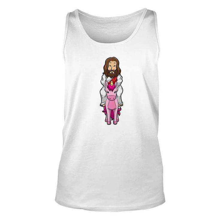 Jesus Riding A Pink Unicorn Funny Christmas Easter Unisex Tank Top