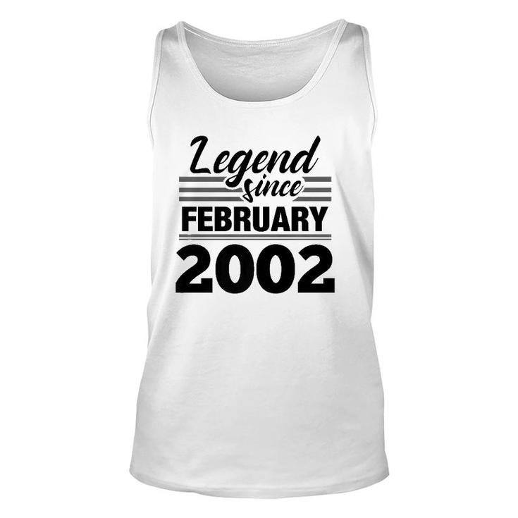 Legend Since February 2002 - 20Th Birthday 20 Years Old Unisex Tank Top