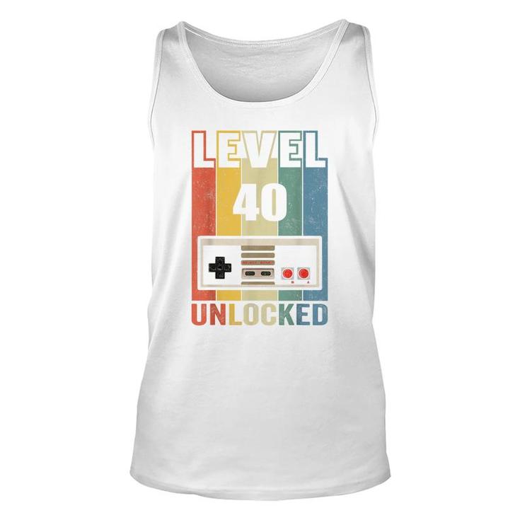 Level 40 Unlocked  Video Gamer 40Th Birthday Gifts   Unisex Tank Top