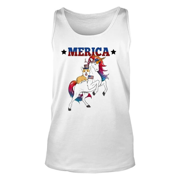 Merica Corgi Dog Unicorn Usa American Flag 4Th Of July Gift Unisex Tank Top