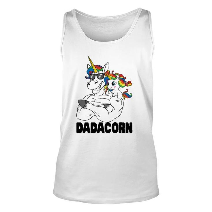 Muscle Unicorn Dad Baby Daughter Shoulder Sitting Dadacorn Unisex Tank Top