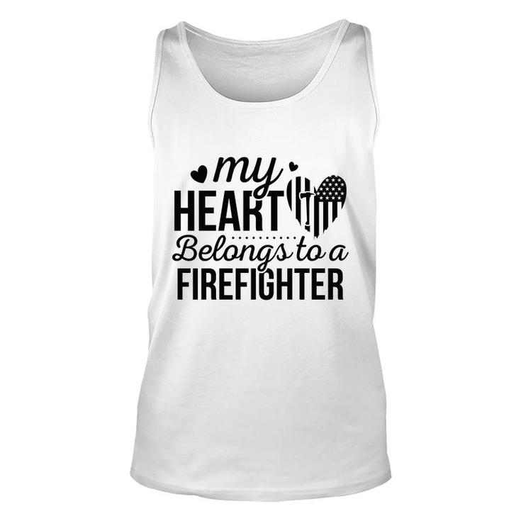 My Heart Belongs To A Firefighter Full Black Unisex Tank Top