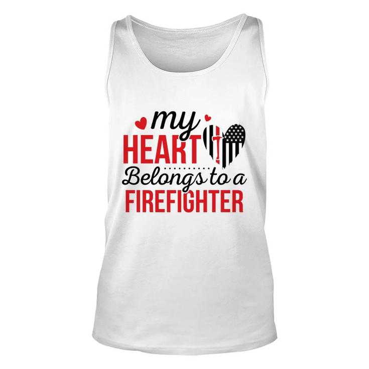 My Heart Belongs To A Firefighter Red Black Unisex Tank Top