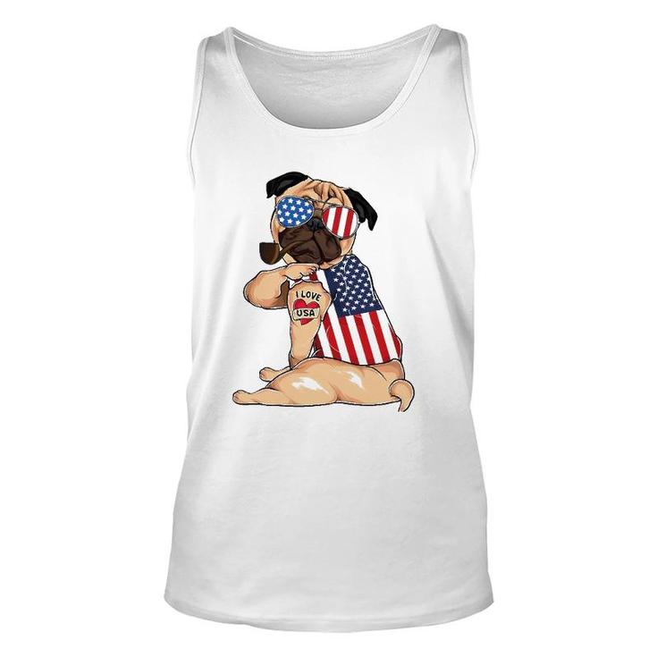 Pug Dog Merica 4Th Of July Usa American Flag Men Women Unisex Tank Top