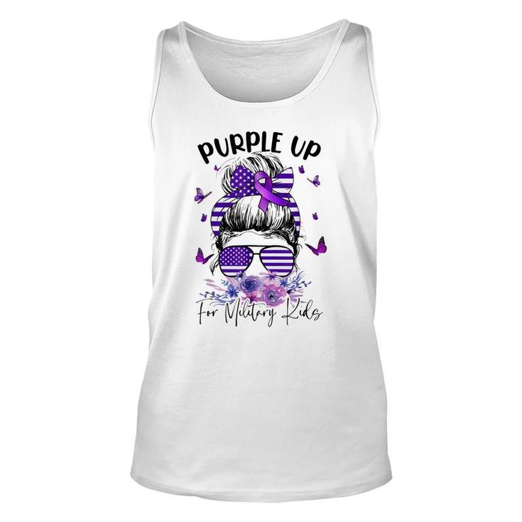 Purple Up For Military Kids Child Month Messy Bun Floral  Unisex Tank Top