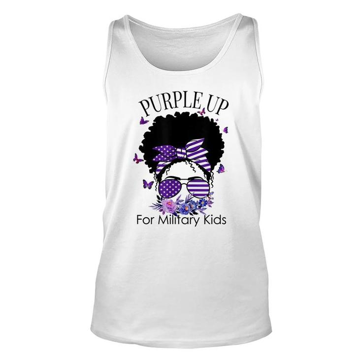 Purple Up For Military Kids Messy Bun Floral Butterfly  Unisex Tank Top