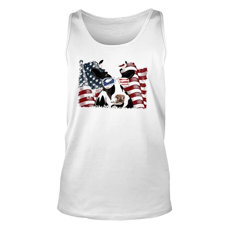 Retro Dairy Cow American Flag 4Th Of July Animals Lover Unisex Tank Top