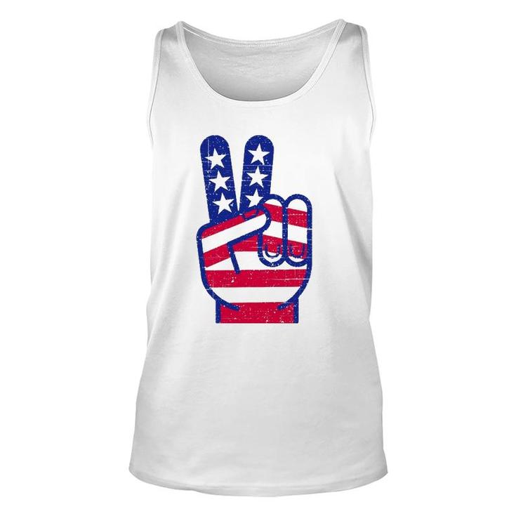 Retro Red White And Blue Peace Sign Vintage July Fourth Gift Unisex Tank Top