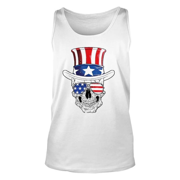 Skull 4Th Of July Uncle Sam Men Usa American Flag Sunglasses  Unisex Tank Top