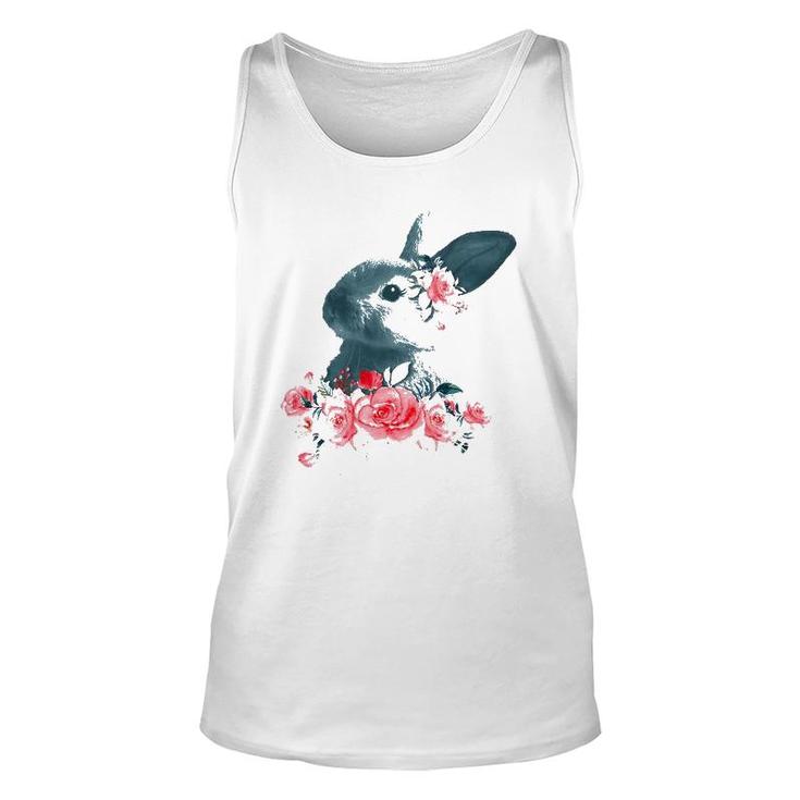 Womens Beautiful Easter Bunny Vintage Floral Easter V-Neck Unisex Tank Top