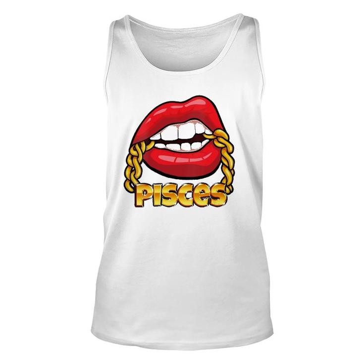 Womens Juicy Lips Gold Chain Pisces Zodiac Sign V-Neck Unisex Tank Top