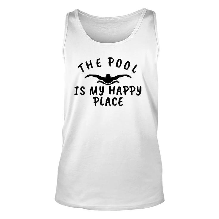Womens The Pool Is My Happy Place Funny Swimmers V-Neck Unisex Tank Top