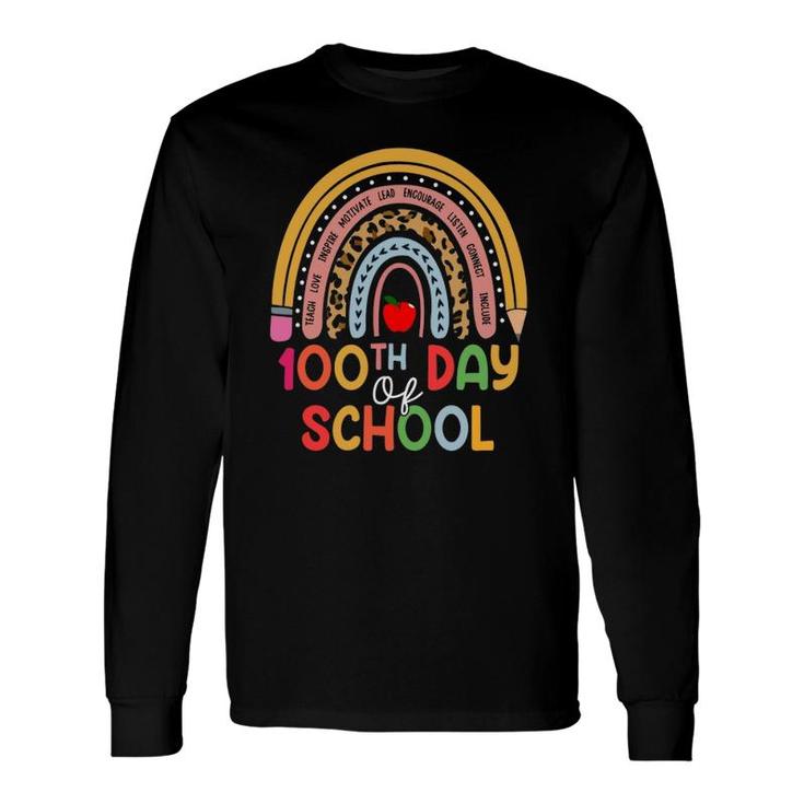 100Th Day Of School Teacher 100 Days Smarter Boho Rainbow Long Sleeve T-Shirt T-Shirt