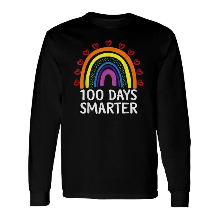 100Th Day Of School Teacher Student 100 Days Smarter Hearts Rainbow Long Sleeve T-Shirt