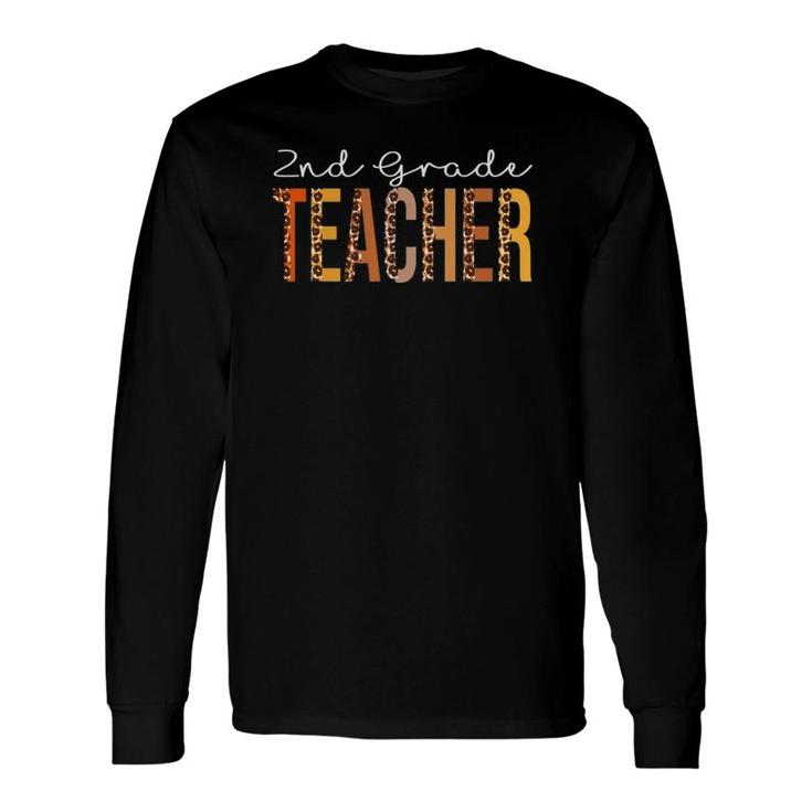 2Nd Grade Teacher Leopard Fall Autumn Lovers Thanksgiving Long Sleeve T-Shirt