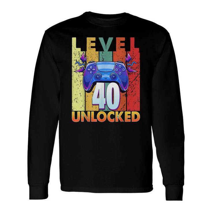 40Th Birthday Trending Vintage Level 40 Unlocked Video Gamer Long Sleeve T-Shirt