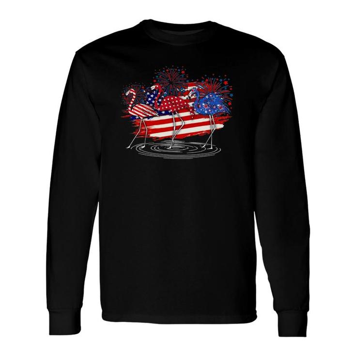 4Th Of July American Flag Flamingo Independence Day Long Sleeve T-Shirt