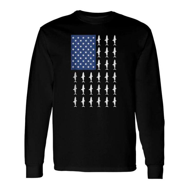 4Th Of July Shark American Flag Independence Day Shark Long Sleeve T-Shirt