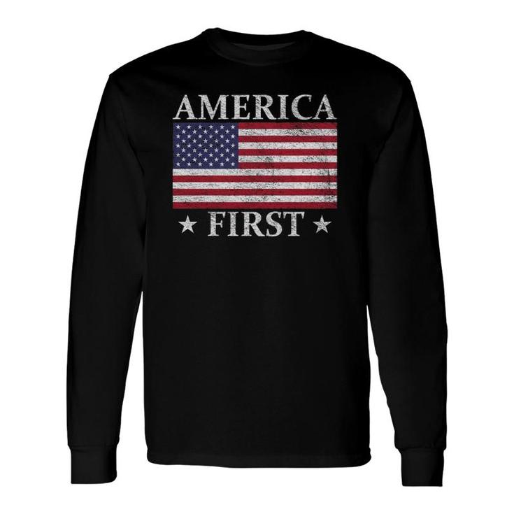 America First Usa American Flag Patriot Stars And Stripes Long Sleeve T-Shirt