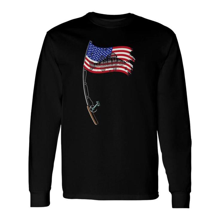 American Flag Fishing Pole Walleye Fisherman Cool Fish Long Sleeve T-Shirt