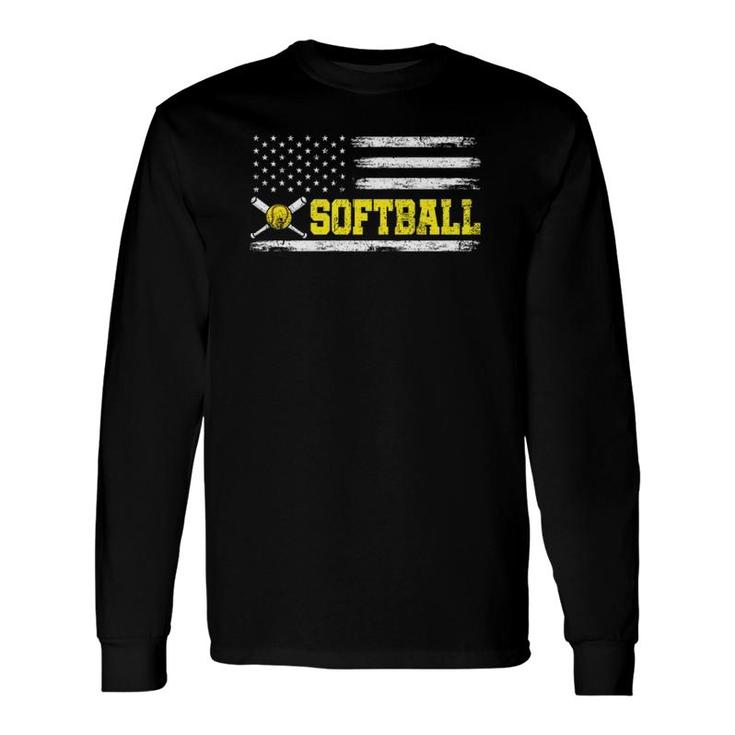 American Sport Athlete Softball Player Usa Flag Softball Long Sleeve T-Shirt T-Shirt