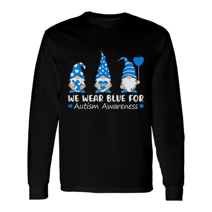 Autism Awareness Gnome In April We Wear Blue Ribbon Puzzle Long Sleeve T-Shirt