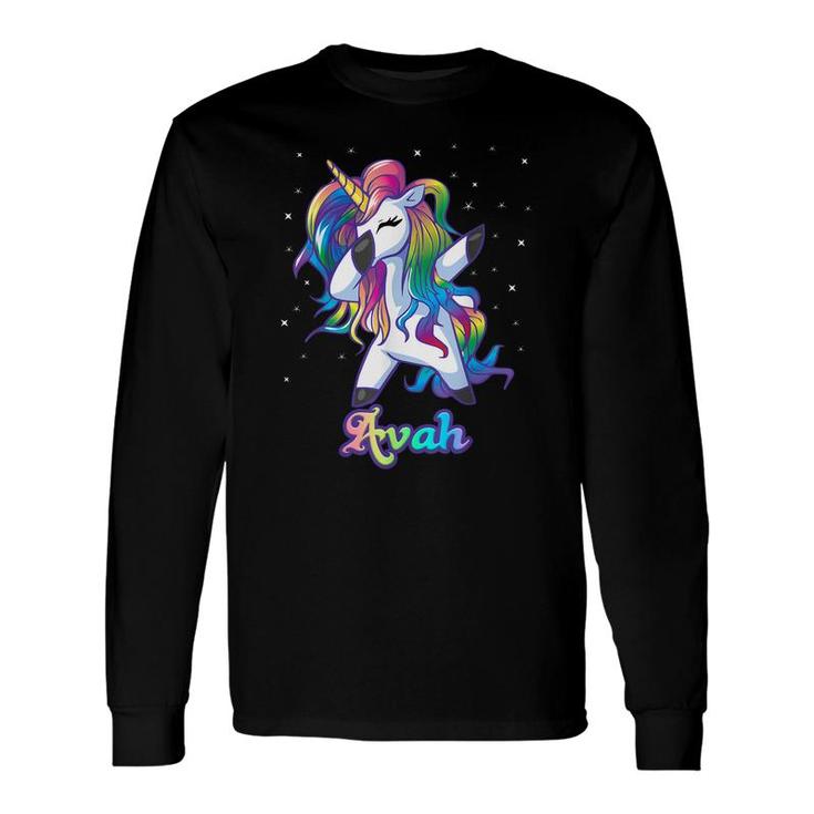 Avah Name Personalized Custom Rainbow Unicorn Dabbing Long Sleeve T-Shirt