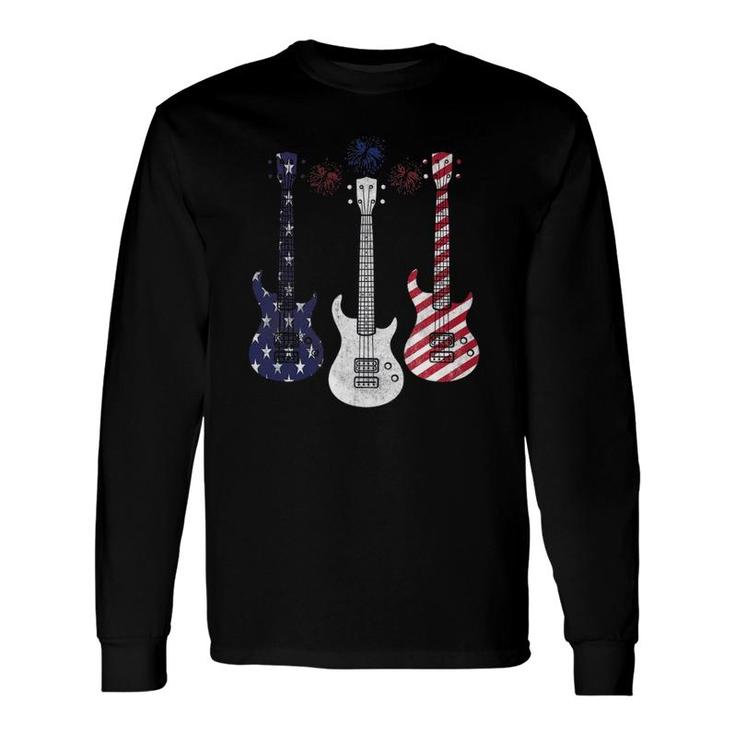 Bass Guitar Flag Usa 4Th Of July Independence Day Pattern Long Sleeve T-Shirt
