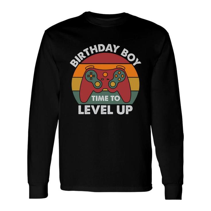 Birthday Boy Time To Level Up Birthday Boy Matching Video Gamer Vintage Long Sleeve T-Shirt