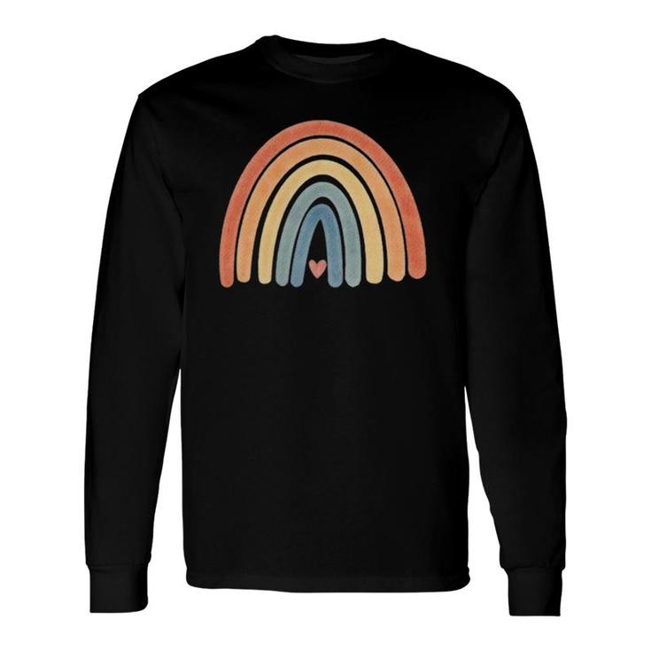 Boho Rainbow Minimal Retro Stripes Earthy Tan Vintage Art Long Sleeve T-Shirt