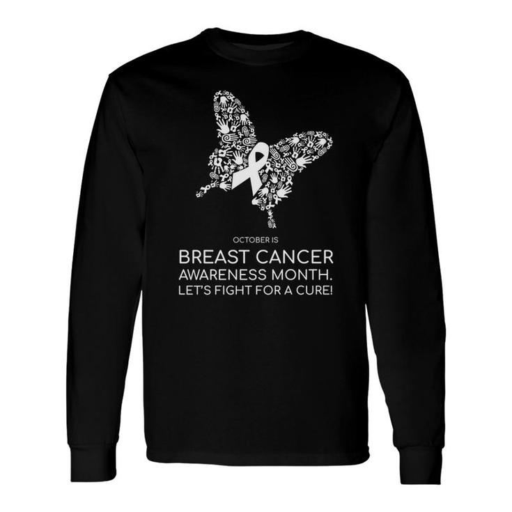 Breast Cancer Awareness October White Butterfly Long Sleeve T-Shirt